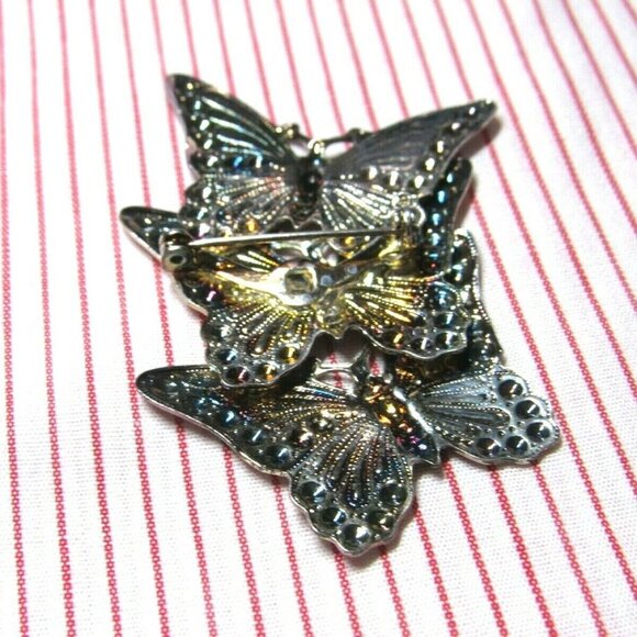 VTG Butterflies Brooch Enameled Filigree 3 Purple - Picture 8 of 8